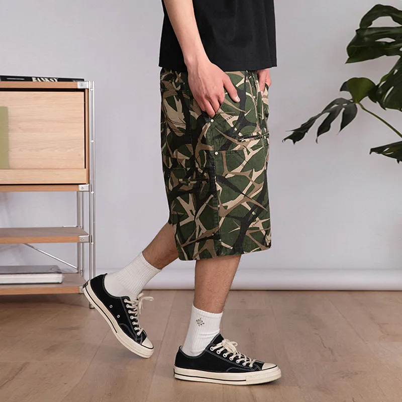 ORANGE DRAGON 2025 Summer Cargo Shorts Unisex Green Camouflage-3