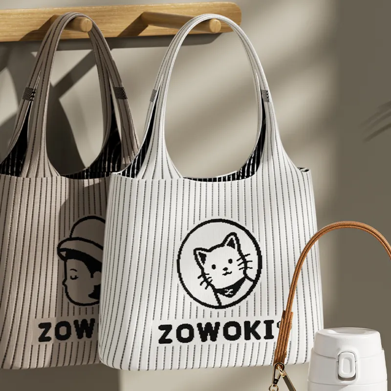 Zowoki Knitted Fabric Shoulder Bag Regular Women's White/Camel-2