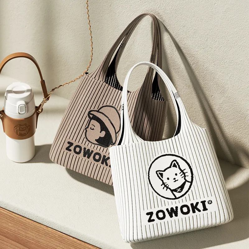 Zowoki Knitted Fabric Shoulder Bag Regular Women's White/Camel-1