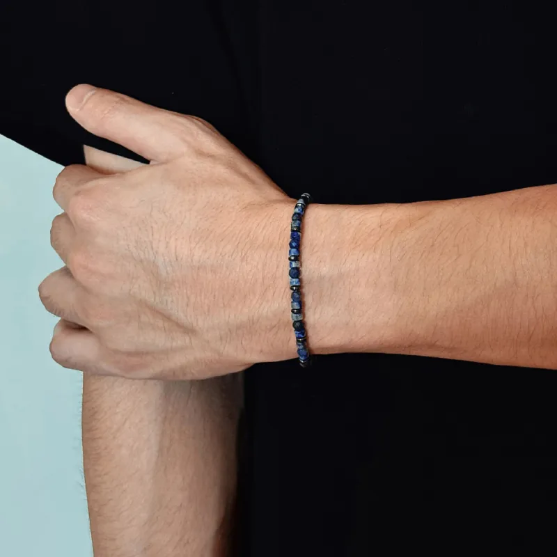 BYG Stainless Steel Hematite Artificial Blue Lapis Lazuli Bracelets Men's-3