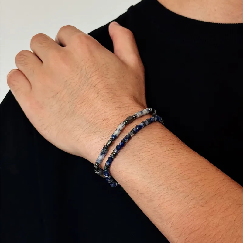 BYG Stainless Steel Hematite Artificial Blue Lapis Lazuli Bracelets Men's-8