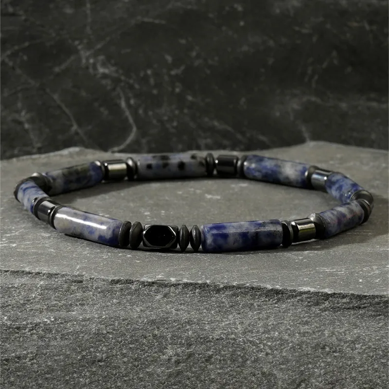 BYG Stainless Steel Hematite Artificial Blue Lapis Lazuli Bracelets Men's-6