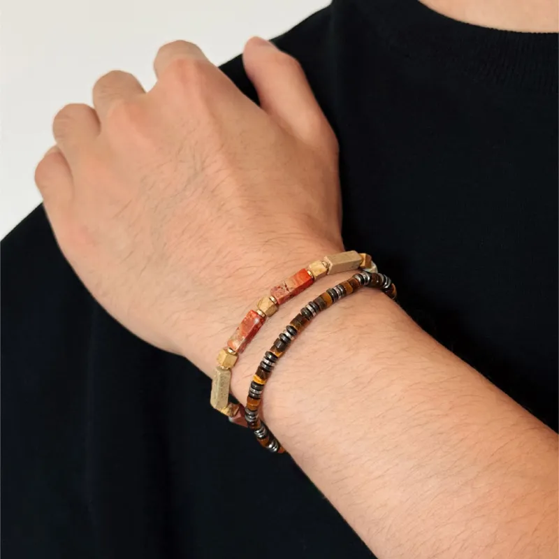 BYG Stainless Steel Hematite Artificial Tiger's Eye Stone Bracelets Men's-8