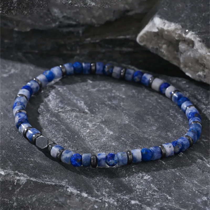 BYG Stainless Steel Hematite Artificial Blue Lapis Lazuli Bracelets Men's-7