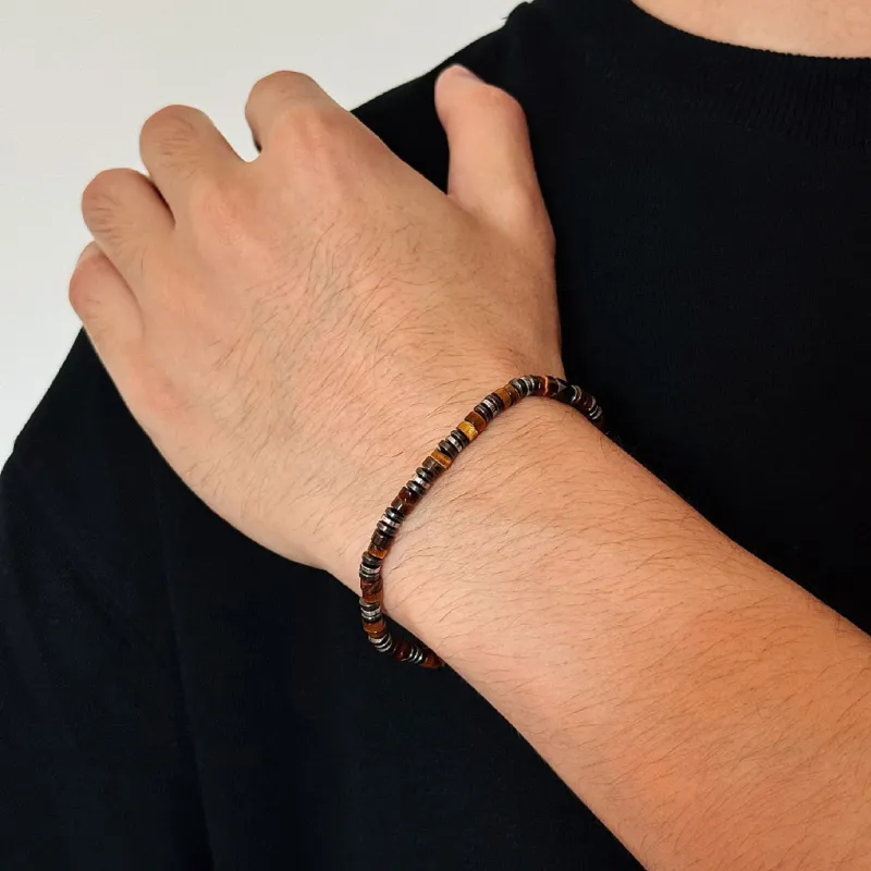 BYG Stainless Steel Hematite Artificial Tiger's Eye Stone Bracelets Men's-4