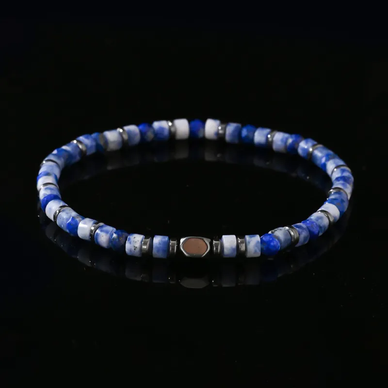 BYG Stainless Steel Hematite Artificial Blue Lapis Lazuli Bracelets Men's-1