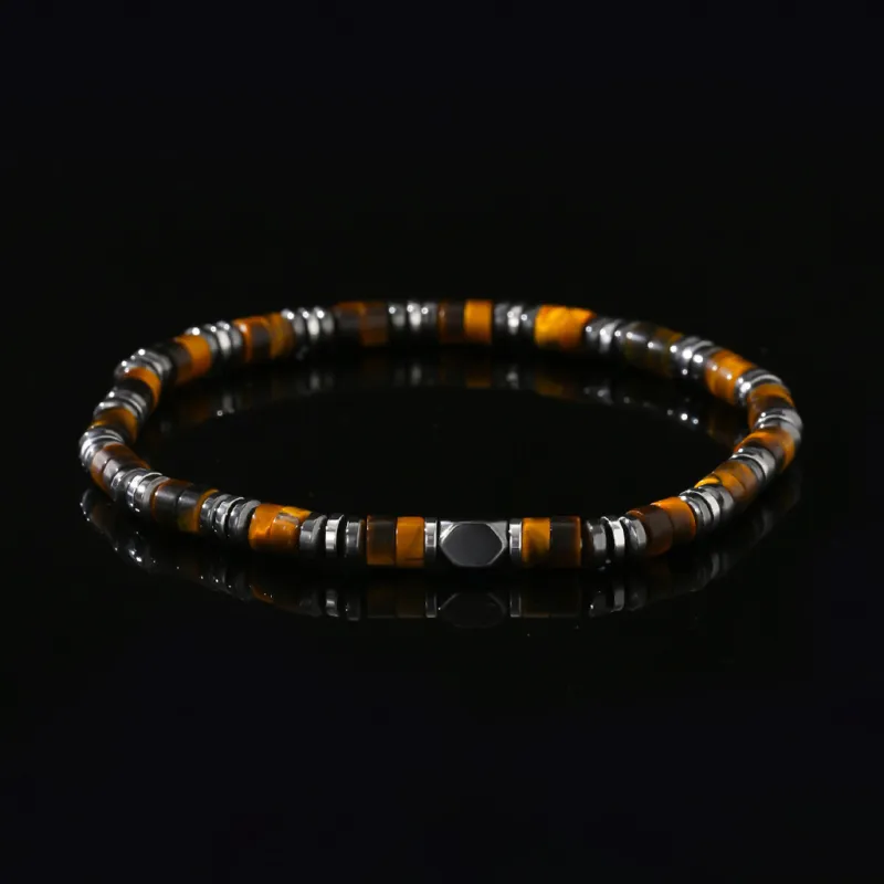 BYG Stainless Steel Hematite Artificial Tiger's Eye Stone Bracelets Men's-1