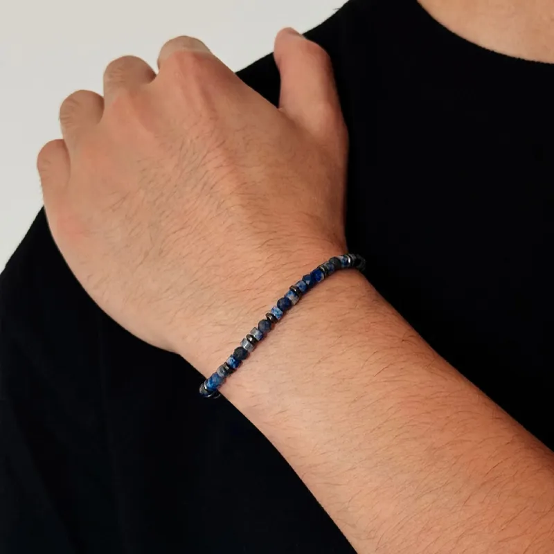BYG Stainless Steel Hematite Artificial Blue Lapis Lazuli Bracelets Men's-4