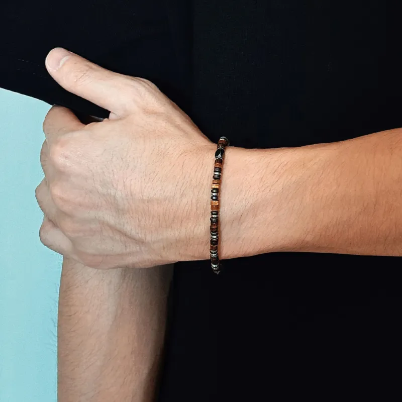 BYG Stainless Steel Hematite Artificial Tiger's Eye Stone Bracelets Men's-3