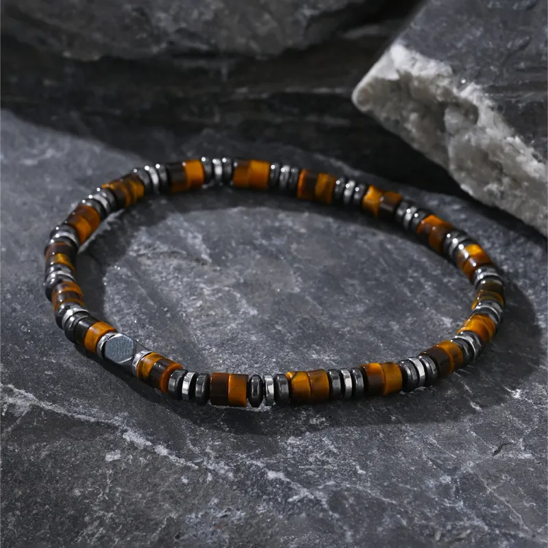 BYG Stainless Steel Hematite Artificial Tiger's Eye Stone Bracelets Men's-6