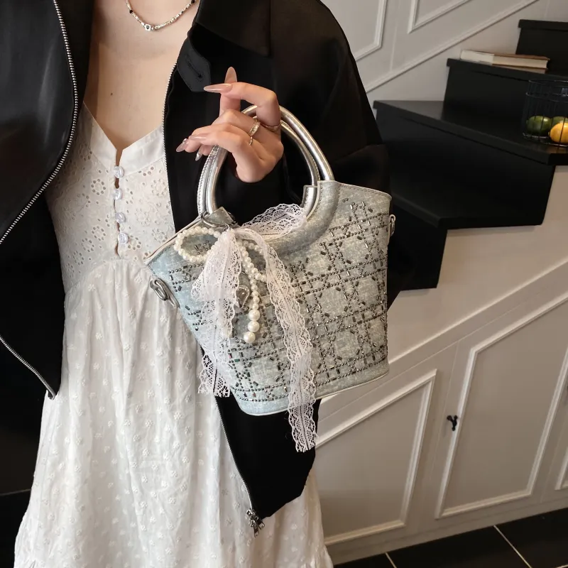 Smart PU Crossbody One Shoulder Handbag Women's Blue/Silver-5