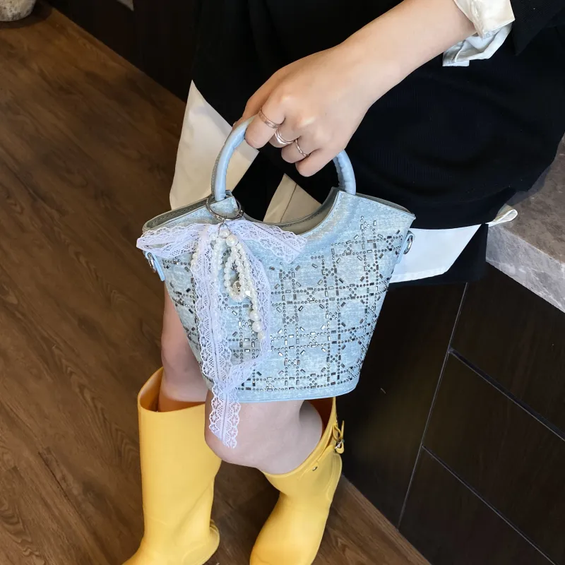 Smart PU Crossbody One Shoulder Handbag Women's Blue/Silver-1