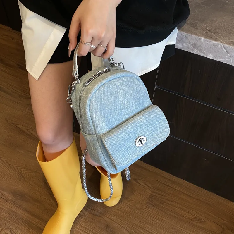 Smart PU Backpack Women's Blue/Silver-5