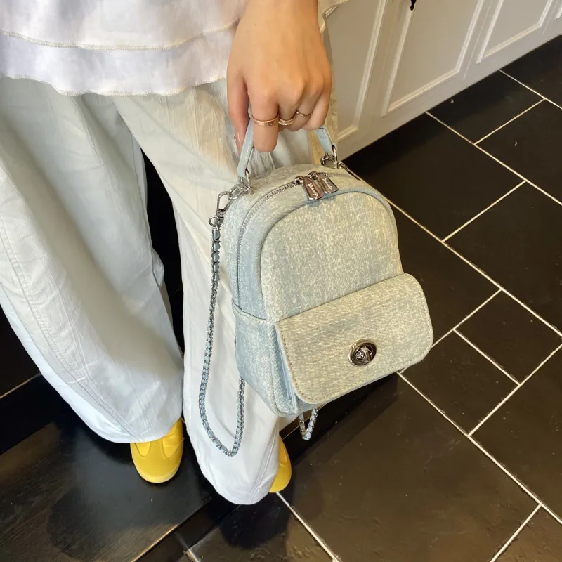 Smart PU Backpack Women's Blue/Silver-3