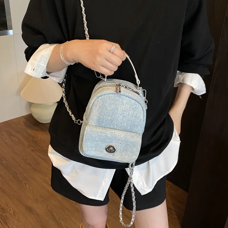 Smart PU Backpack Women's Blue/Silver-6