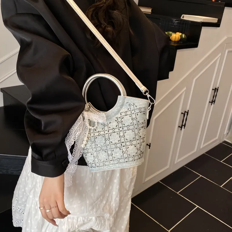 Smart PU Crossbody One Shoulder Handbag Women's Blue/Silver-7