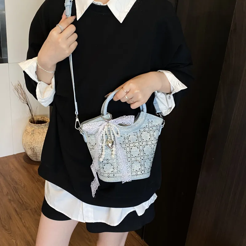 Smart PU Crossbody One Shoulder Handbag Women's Blue/Silver-3