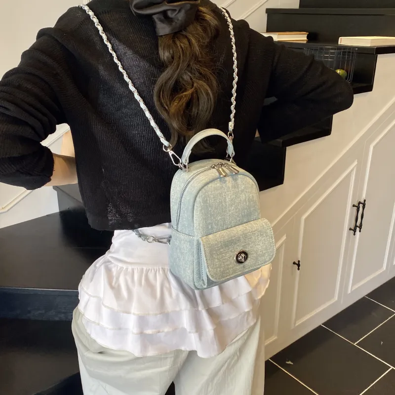 Smart PU Backpack Women's Blue/Silver-2