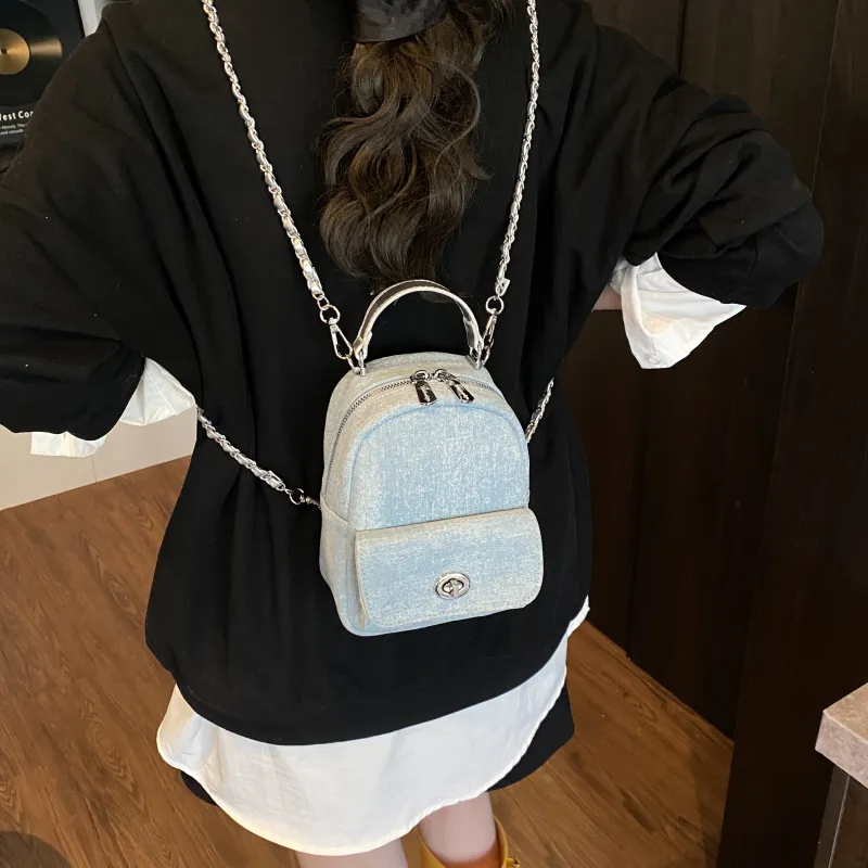 Smart PU Backpack Women's Blue/Silver-7