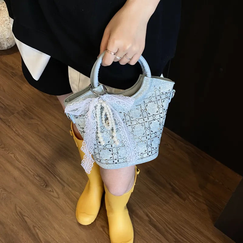 Smart PU Crossbody One Shoulder Handbag Women's Blue/Silver-2