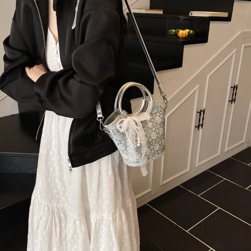 Smart PU Crossbody One Shoulder Handbag Women's Blue/Silver-6