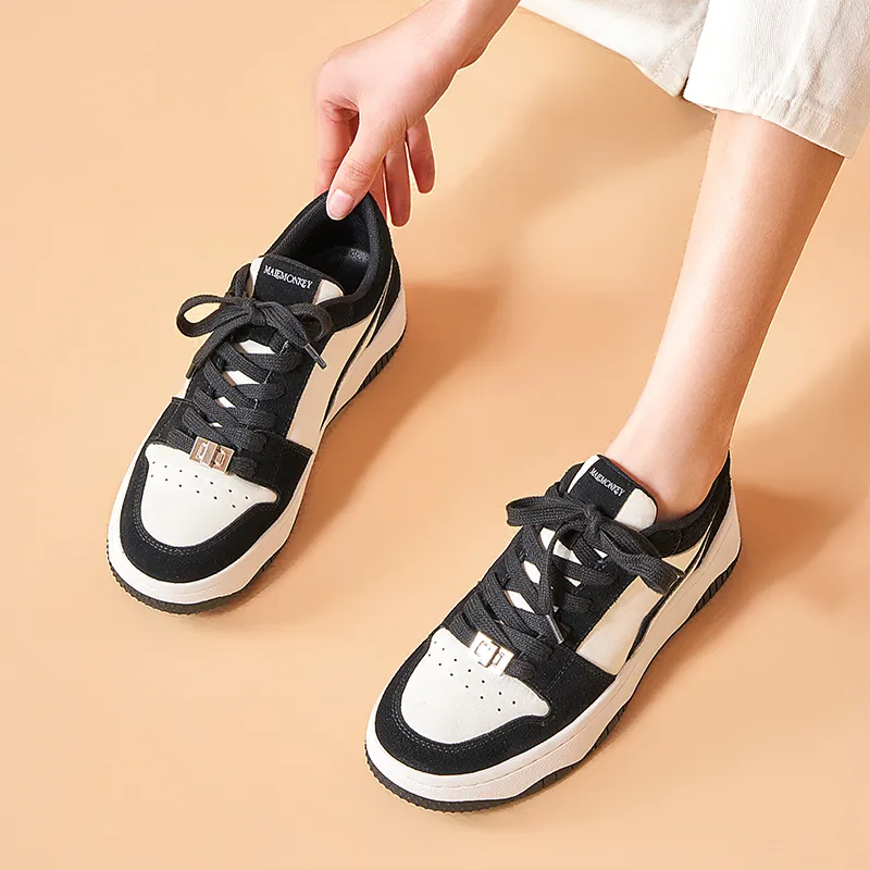 MALEMONKEY Casual Skateboard Shoes Anti-Slip Wear-Resistant Low-Top Athletic Shoes Women's Black White-3