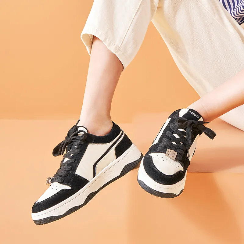 MALEMONKEY Casual Skateboard Shoes Anti-Slip Wear-Resistant Low-Top Athletic Shoes Women's Black White-4