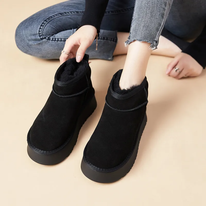 MALEMONKEY Warm Wear-Resistant Height Increasing Slip-Resistant Ankle-Length Snow Boots 5cm Women's-11