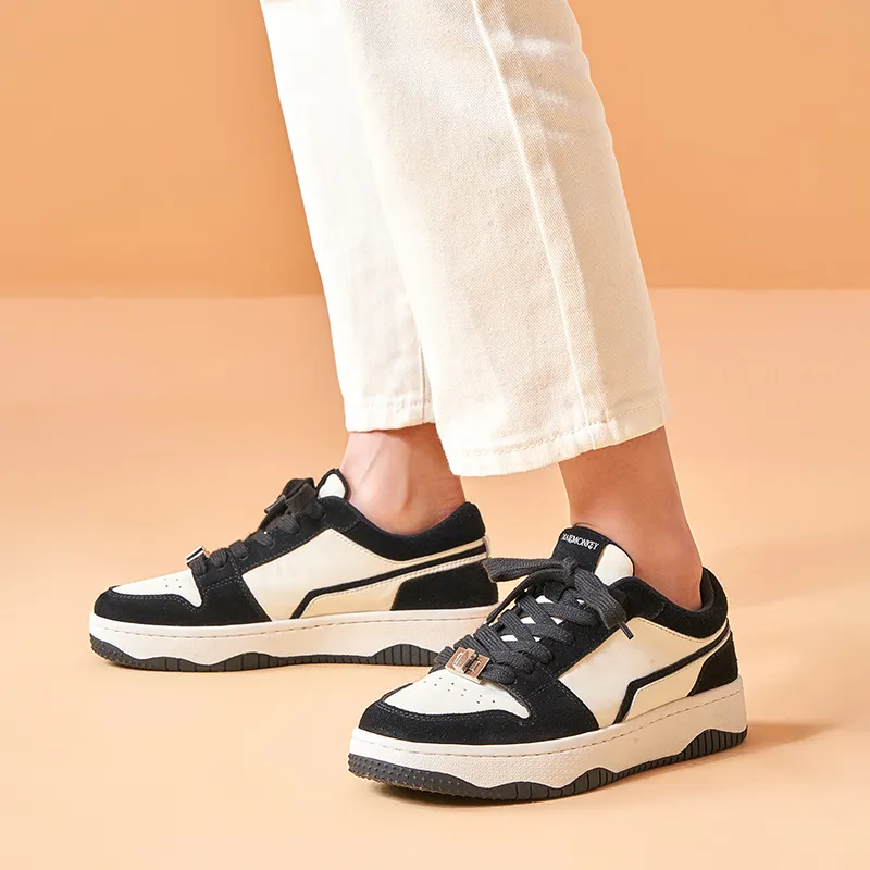 MALEMONKEY Casual Skateboard Shoes Anti-Slip Wear-Resistant Low-Top Athletic Shoes Women's Black White-2