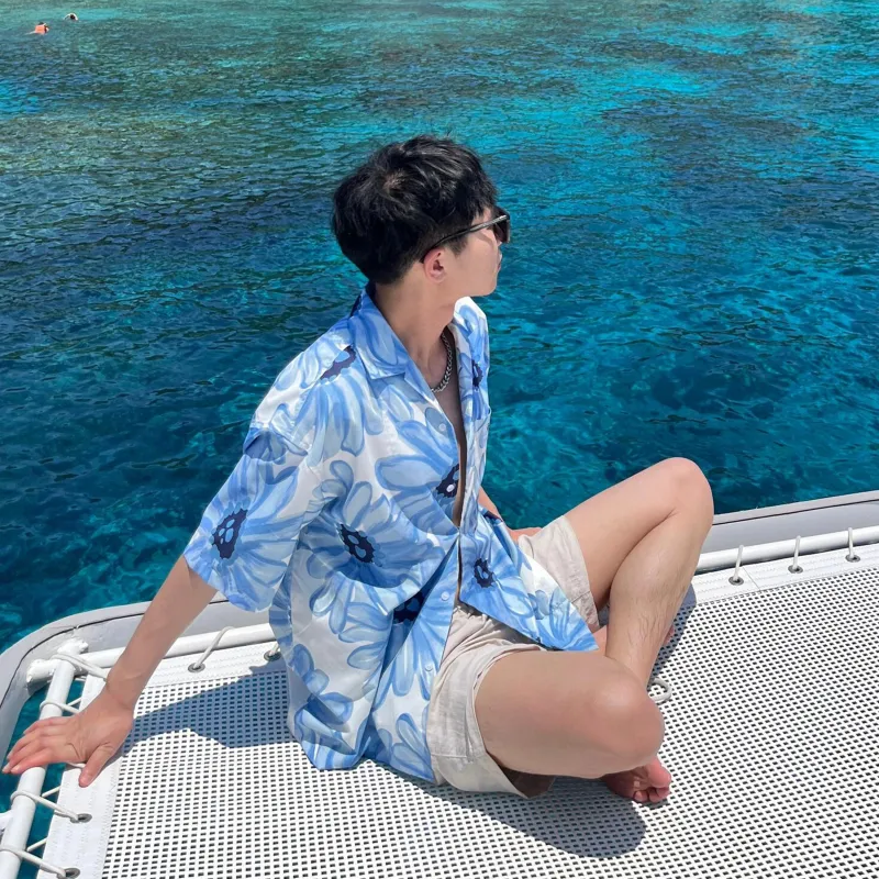 TEN MIRO Shirt Unisex White With Blue Floral-2