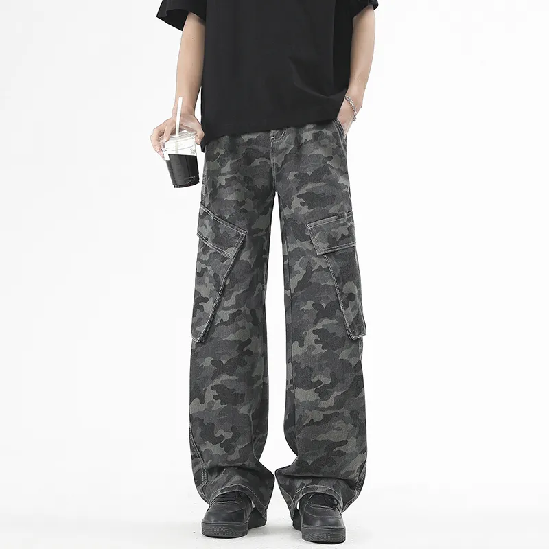 TEN MIRO Jeans Unisex Camouflage Gray-2
