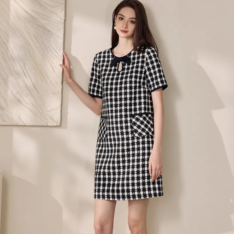 ROEYSHOUSE Short Sleeved Dresses Women's Houndstooth-5