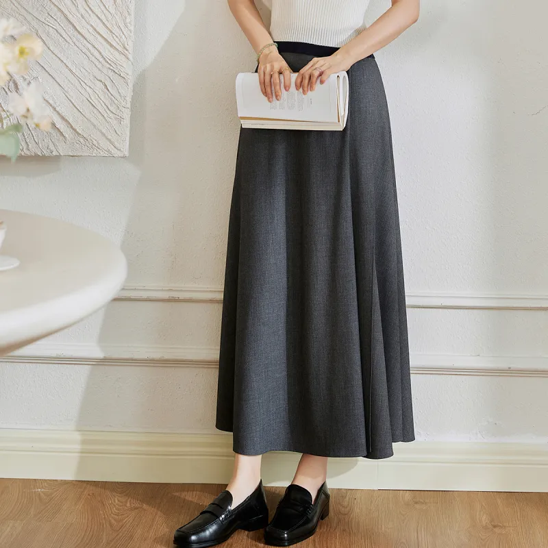 ROEYSHOUSE Casual Long Skirts Women's Dark Gray-2
