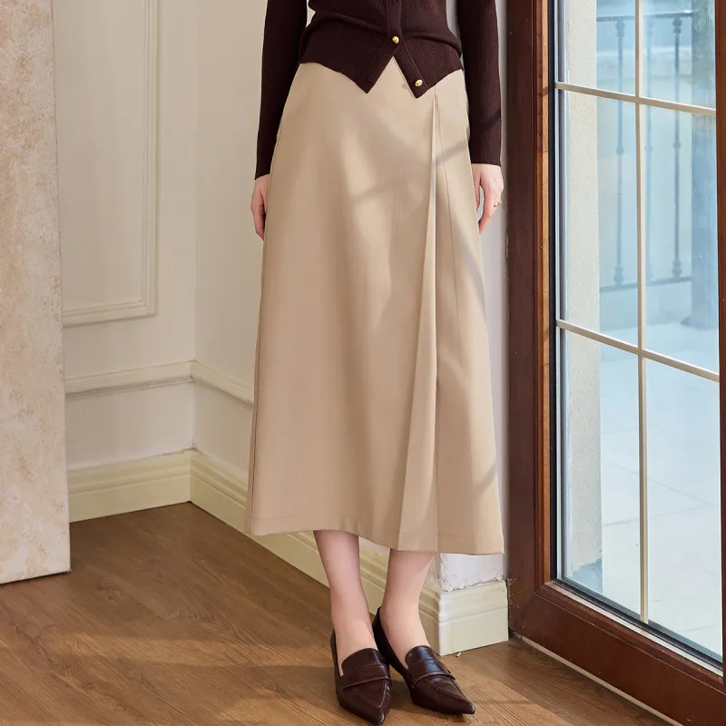 ROEYSHOUSE Casual Long Skirts Women's Light Khaki-3