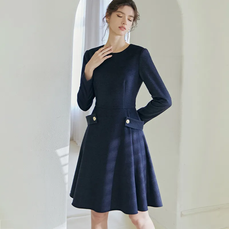ROEYSHOUSE Long Sleeved Dresses Women's Dark Blue-4
