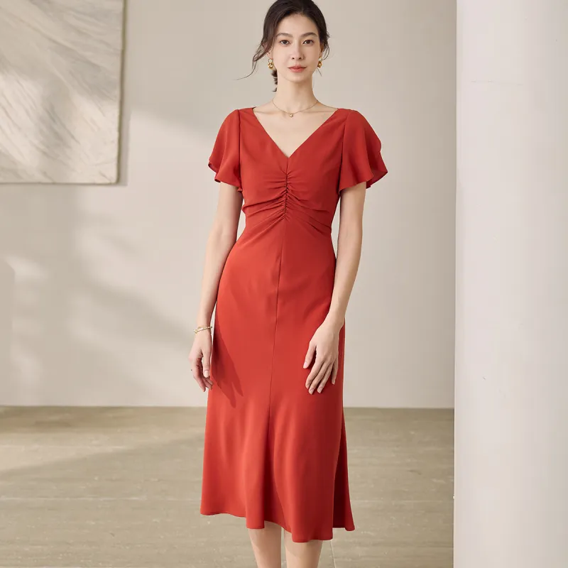 ROEYSHOUSE Short Sleeved Dress Women's Orange Red-5