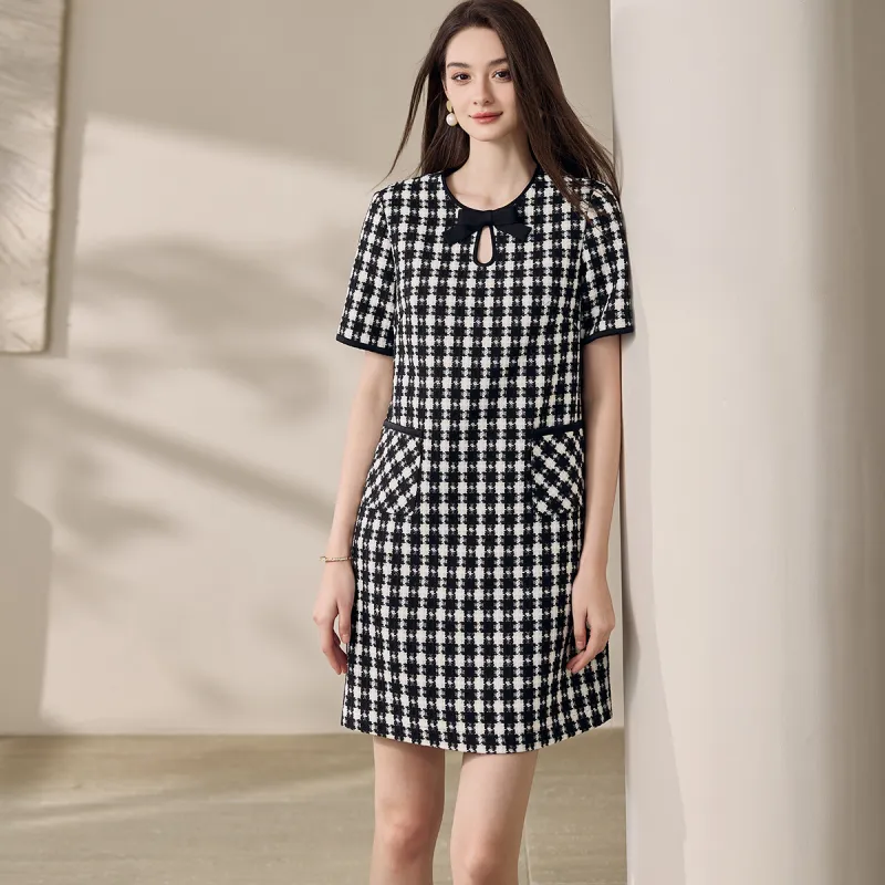 ROEYSHOUSE Short Sleeved Dresses Women's Houndstooth-3