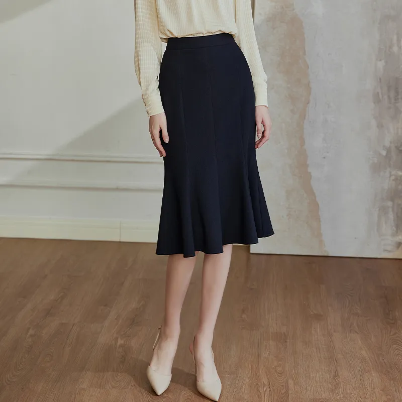 ROEYSHOUSE Casual Long Skirts Women's Navy Blue-2
