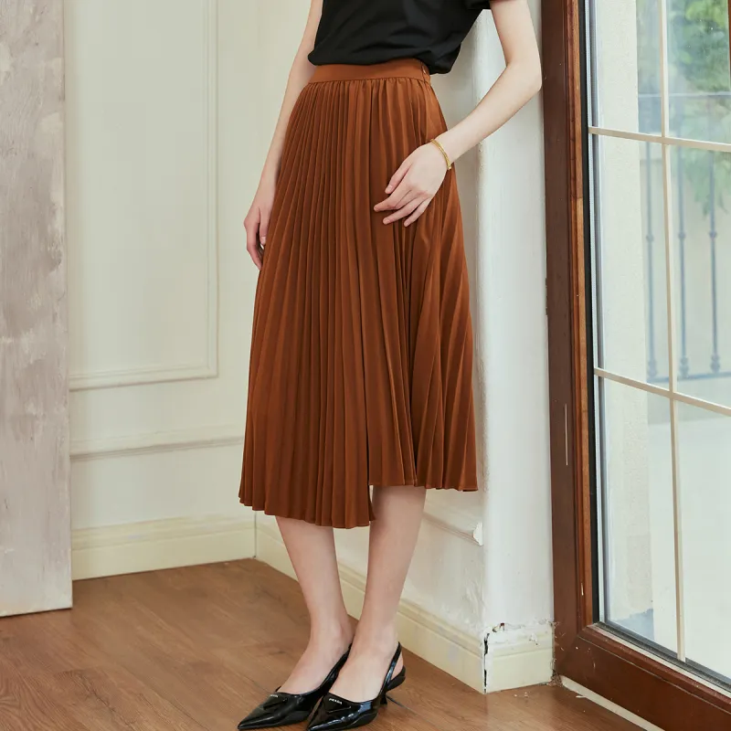 ROEYSHOUSE Casual Long Skirt Women's Light Coffee-2
