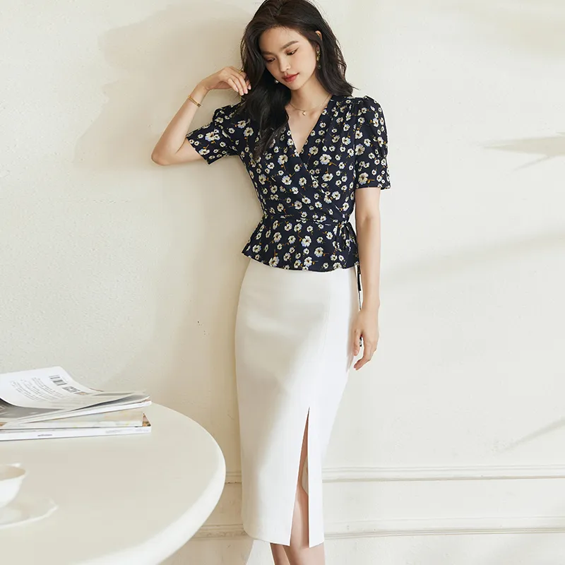 ROEYSHOUSE Skirt Set Women's Blue+White-4