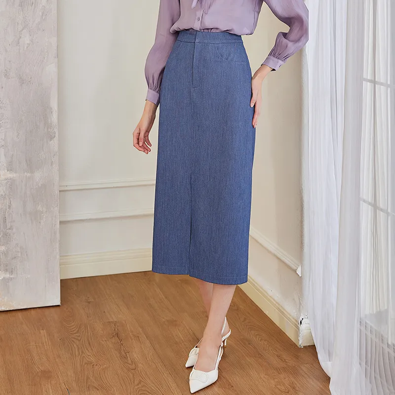 ROEYSHOUSE Casual Long Skirts Women's Denim Blue-3