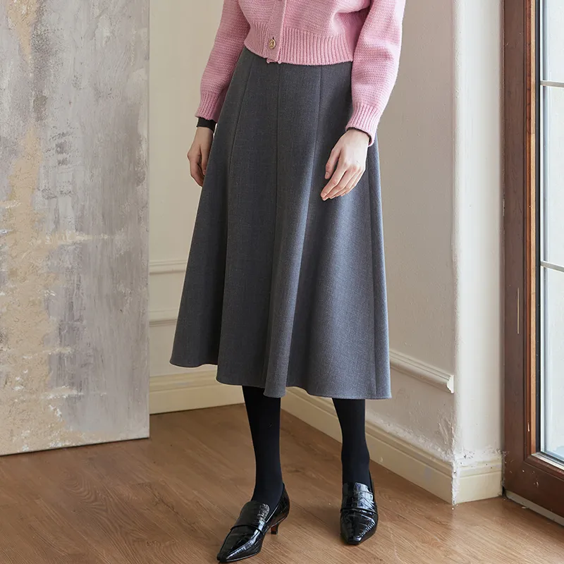 ROEYSHOUSE Casual Long Skirts Women's Gray-5