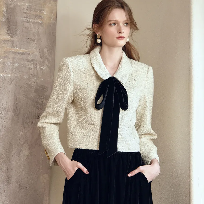 ROEYSHOUSE Cropped Coats Women's Ecru-2
