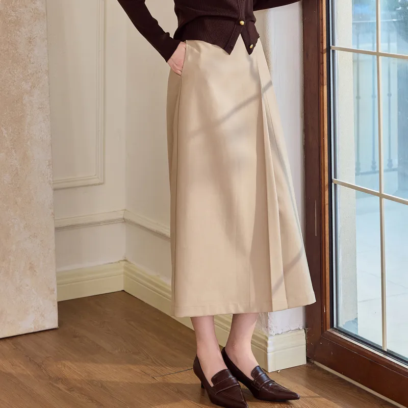 ROEYSHOUSE Casual Long Skirts Women's Light Khaki-4