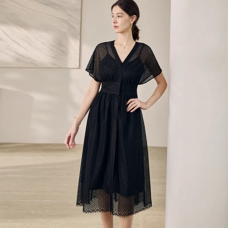 ROEYSHOUSE Short Sleeved Dress Women's Black-5