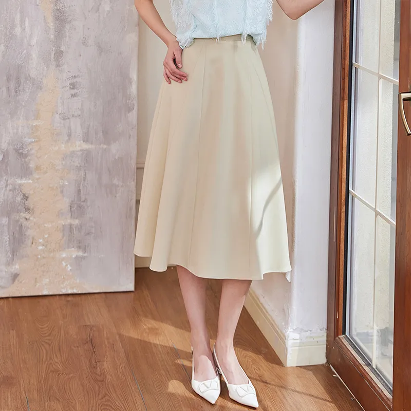 ROEYSHOUSE Casual Long Skirts Women's Beige Yellow-2
