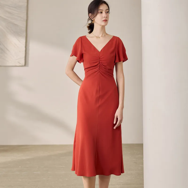 ROEYSHOUSE Short Sleeved Dress Women's Orange Red-3
