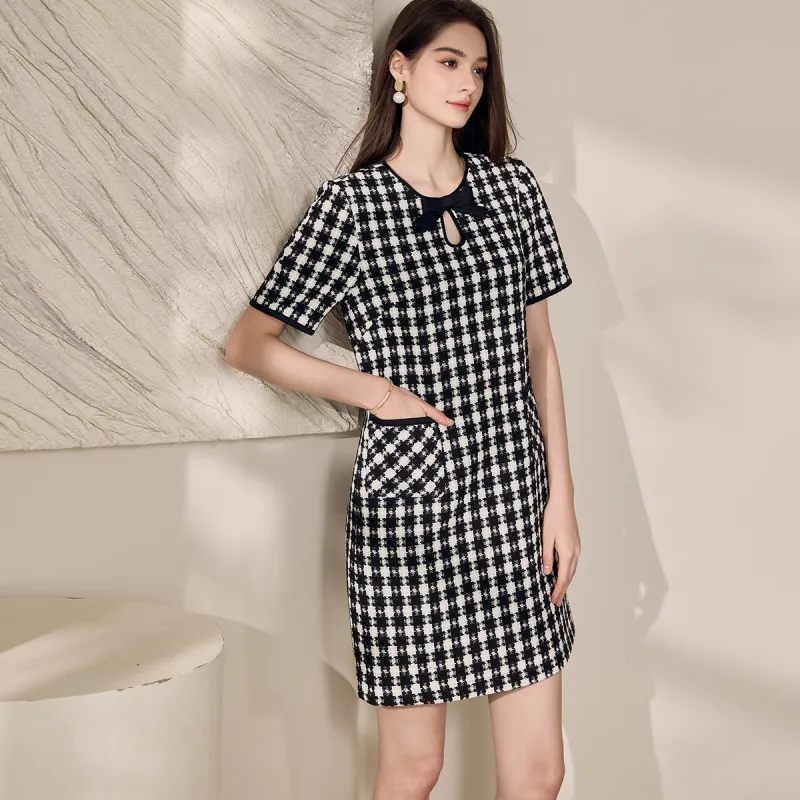 ROEYSHOUSE Short Sleeved Dresses Women's Houndstooth-4