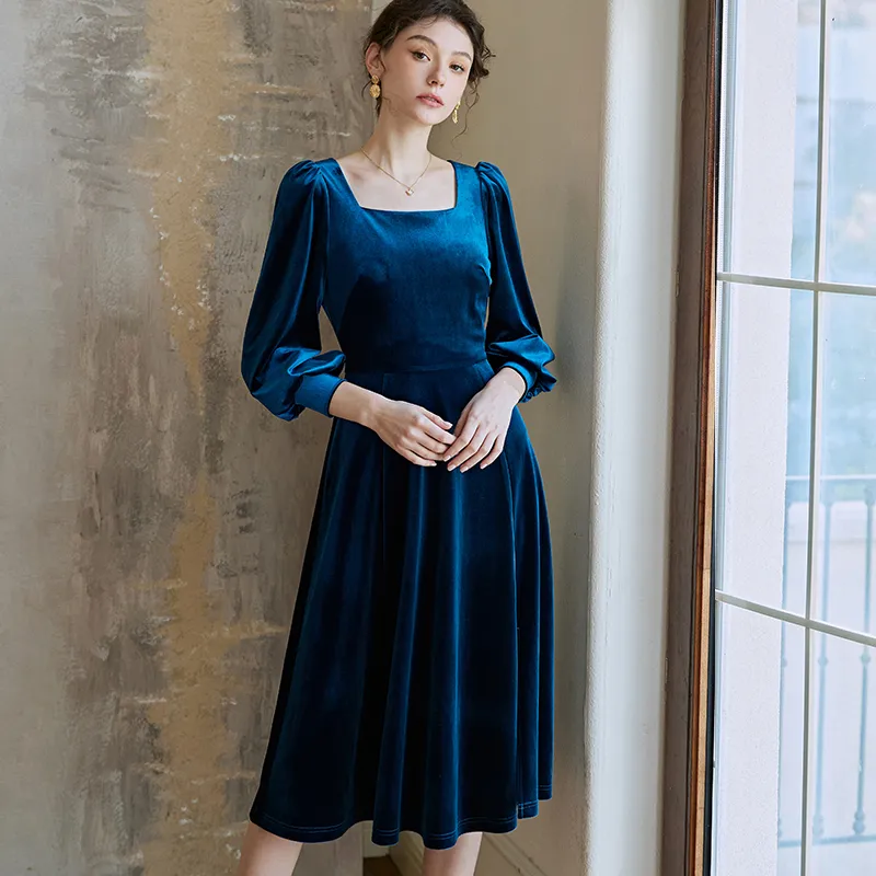 ROEYSHOUSE Long Sleeved Dresses Women's Peacock Blue-4