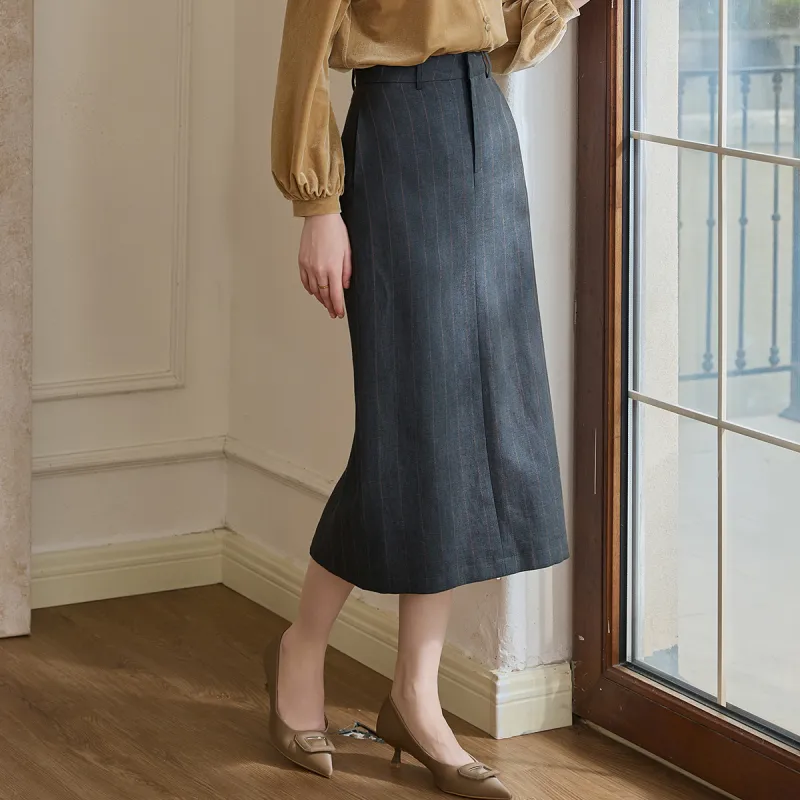 ROEYSHOUSE Casual Long Skirts Women's Stripes-2